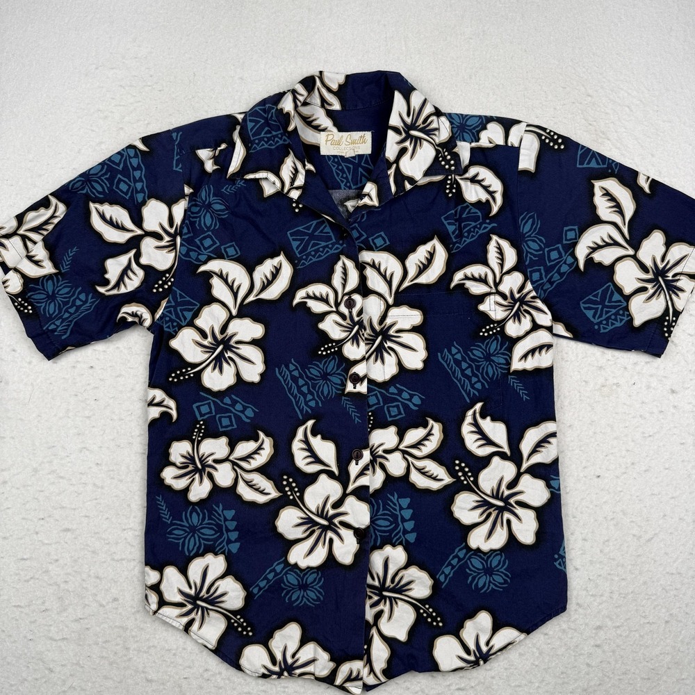 Paul Smith Collections Shirt Women's M Blue Hawaiian Short Sleeve Button Up